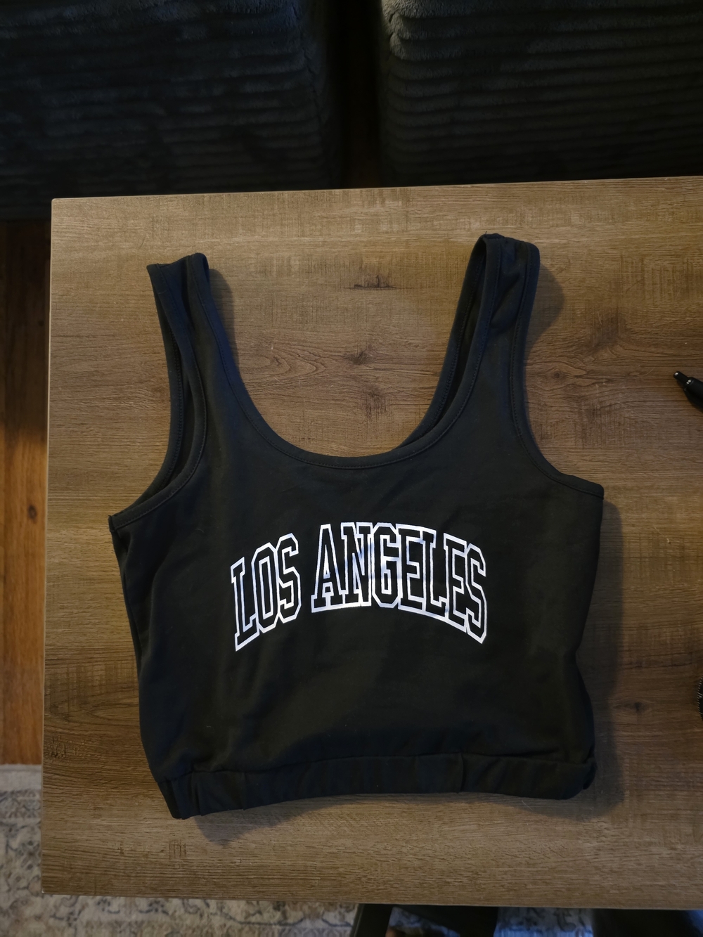 SHEIN Los Angeles Black Crop Tank Top - Women's Athletic Crop
